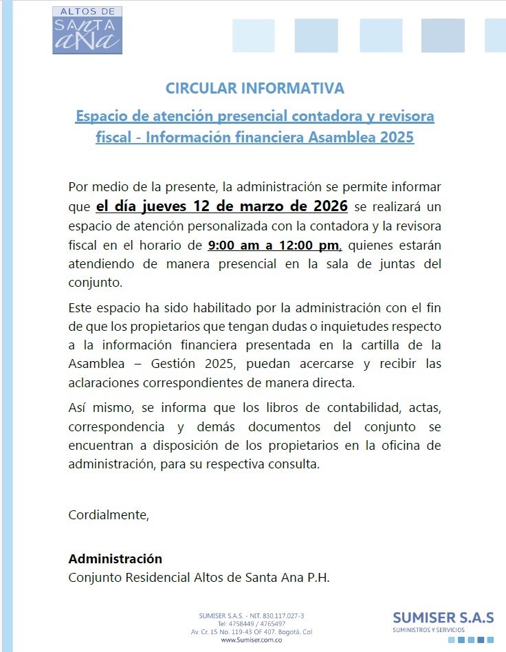 ATENCIÓN REVISORÍA Y CONTADORA