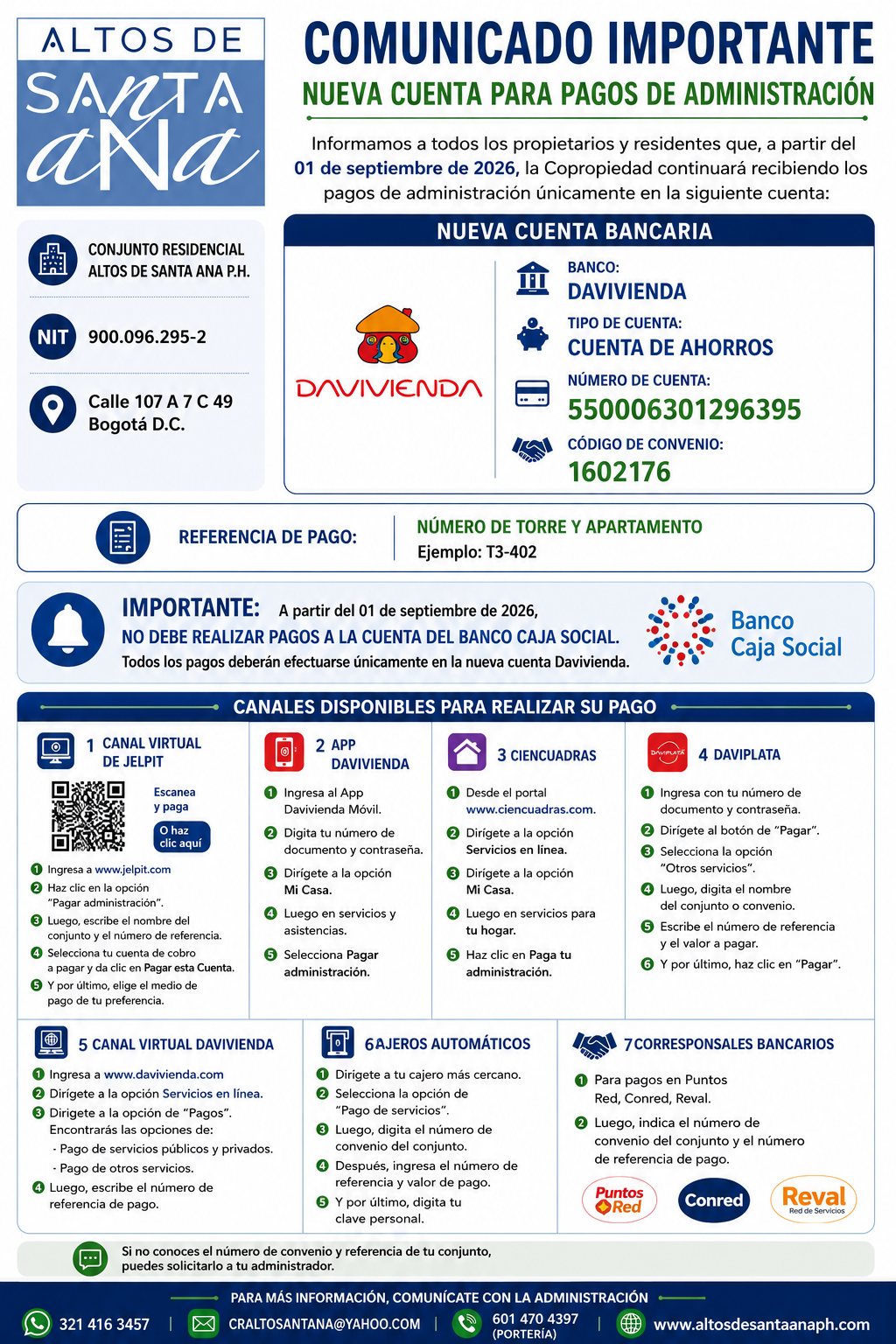 NUEVA CUENTA BANCARIA - CUOTAS DE ADMINISTRACION